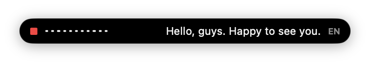 VTT dictation bar transcribing accented English into a clean transcript